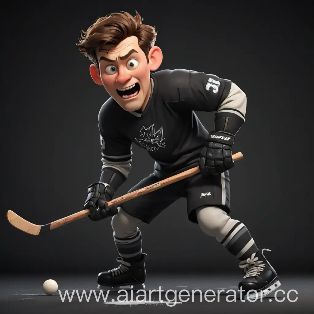 Cartoon-Man-Playing-Hockey-on-Black-Background