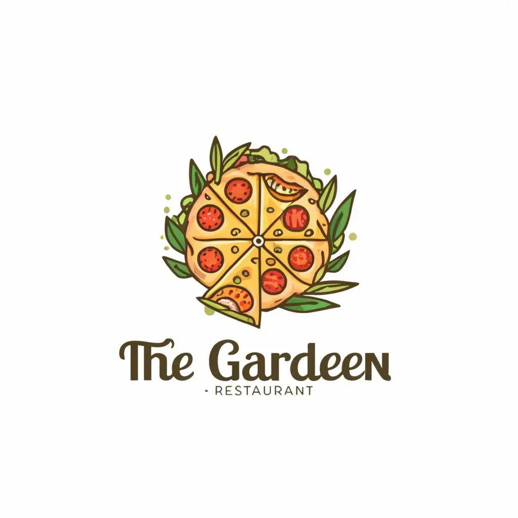 a logo design,with the text "The Garden", main symbol:Pizza and a garden,Moderate,be used in Restaurant industry,clear background