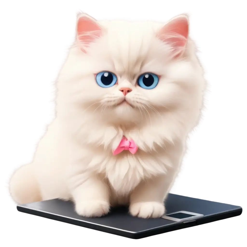Fluffy-White-Persian-Kitten-PNG-Adorable-Cartoon-Character-Typing-with-Tablet