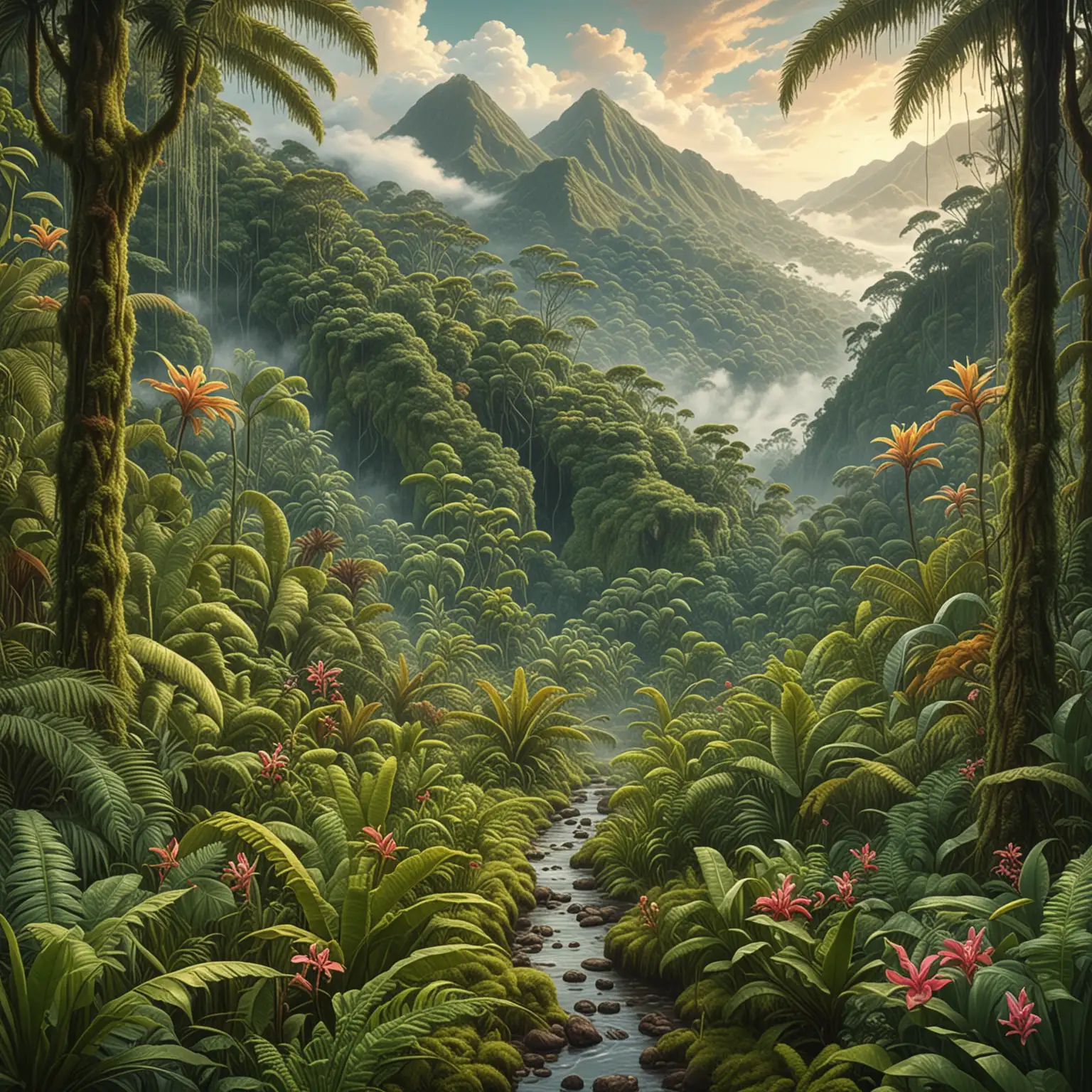 Enigmatic Cloud Forests of Ecuador Mystical Illustration with Neural Style Transfer