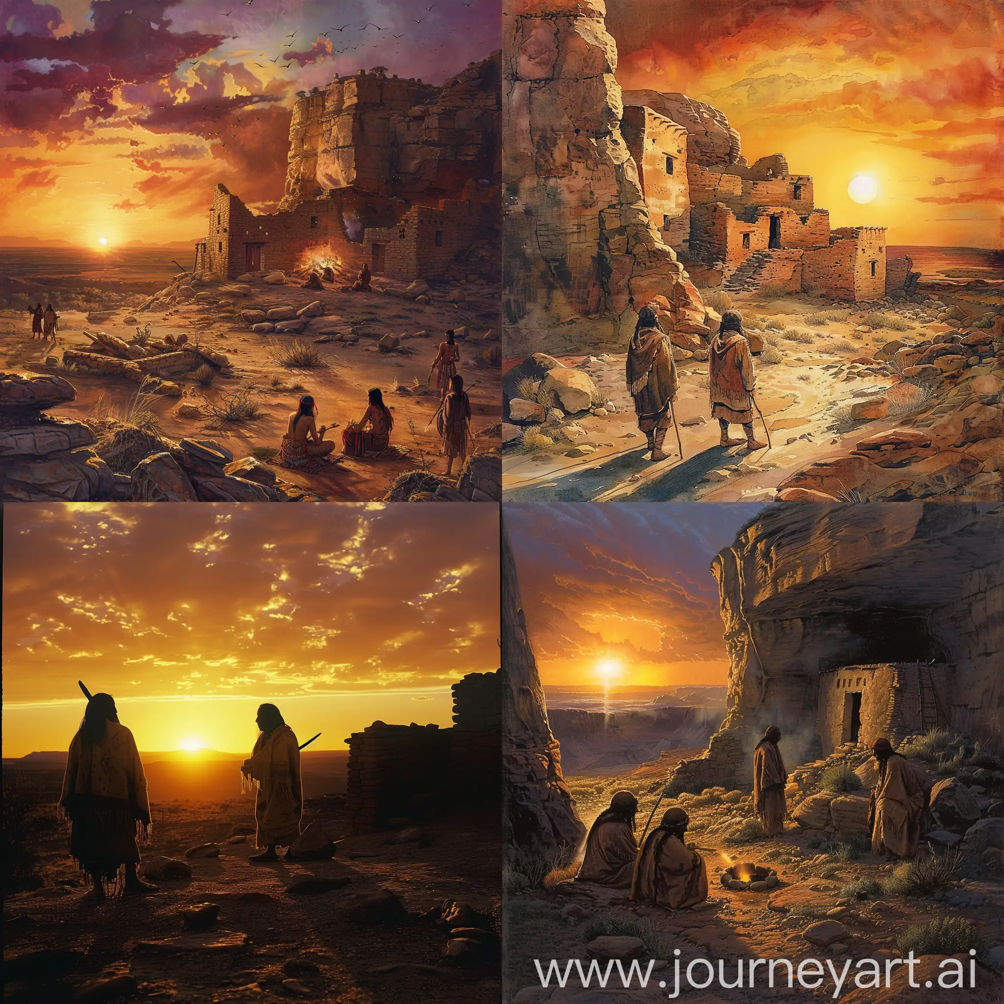 Ancient-Pueblo-Dwellers-Watching-Vibrant-Desert-Sunset