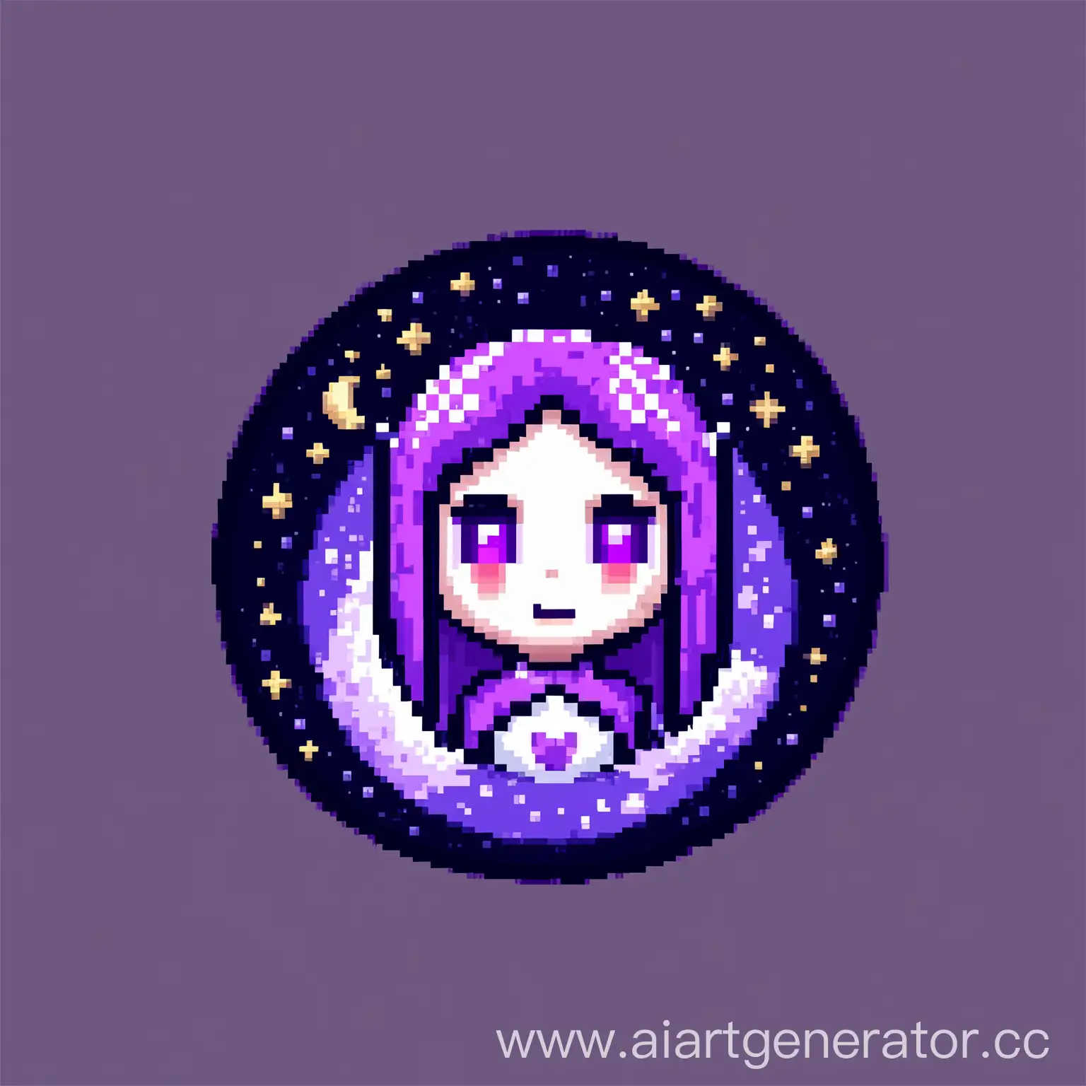 нарисуй иконку персонажа связанного с луной в фиолетовом стиле, в формате 50 на 50 пикселей