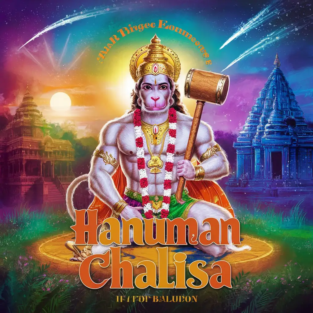 Make a Bollywood poster of Lord Shri Hanuman, its title is Hanuman Chalisa