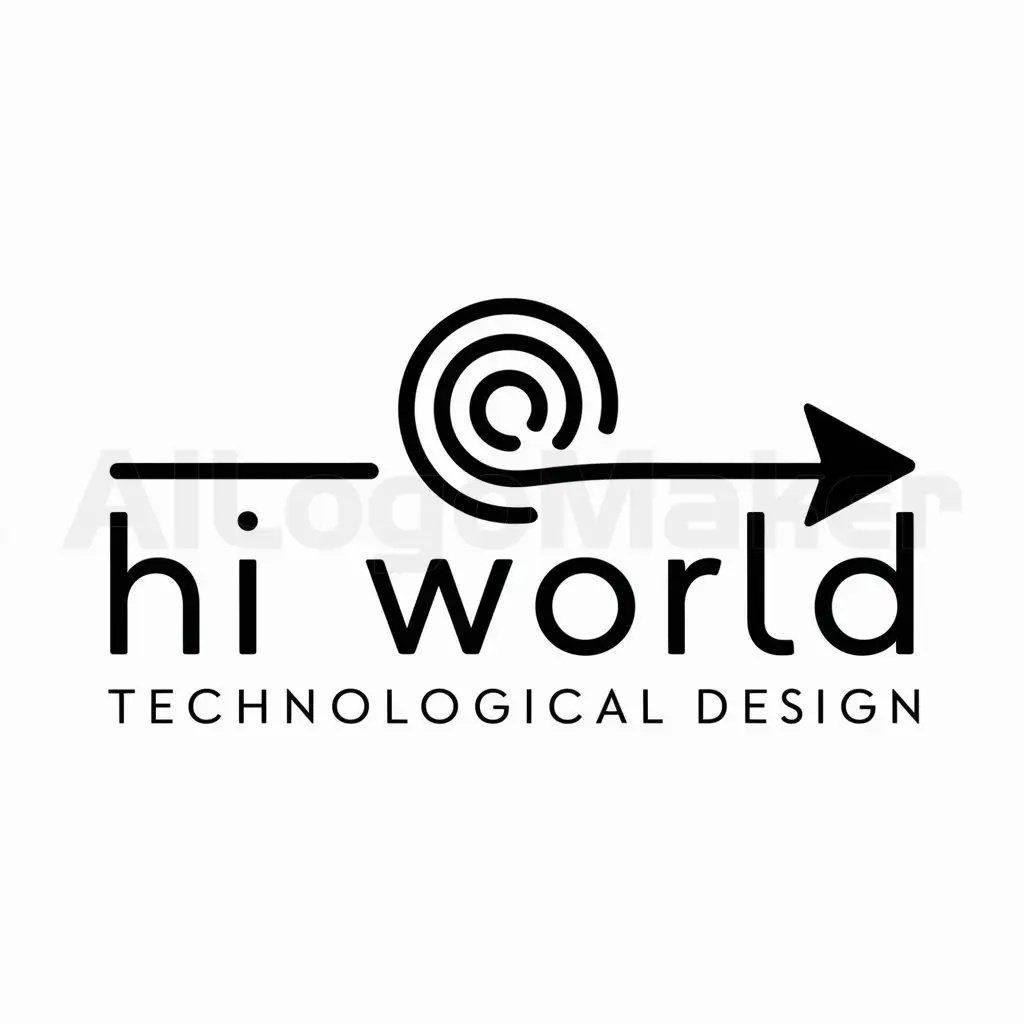a logo design,with the text "hi world", main symbol:arrow that spins on itself, the beginning of the arrow has rather a straight direction and it quickly goes down below,Minimalistic,be used in Technology industry,clear background