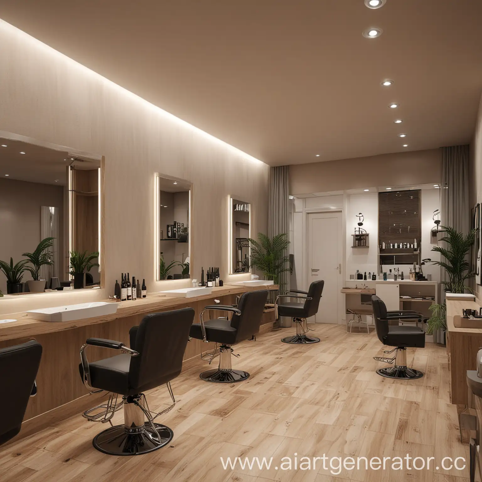 Create an interior render of a modern hair salon