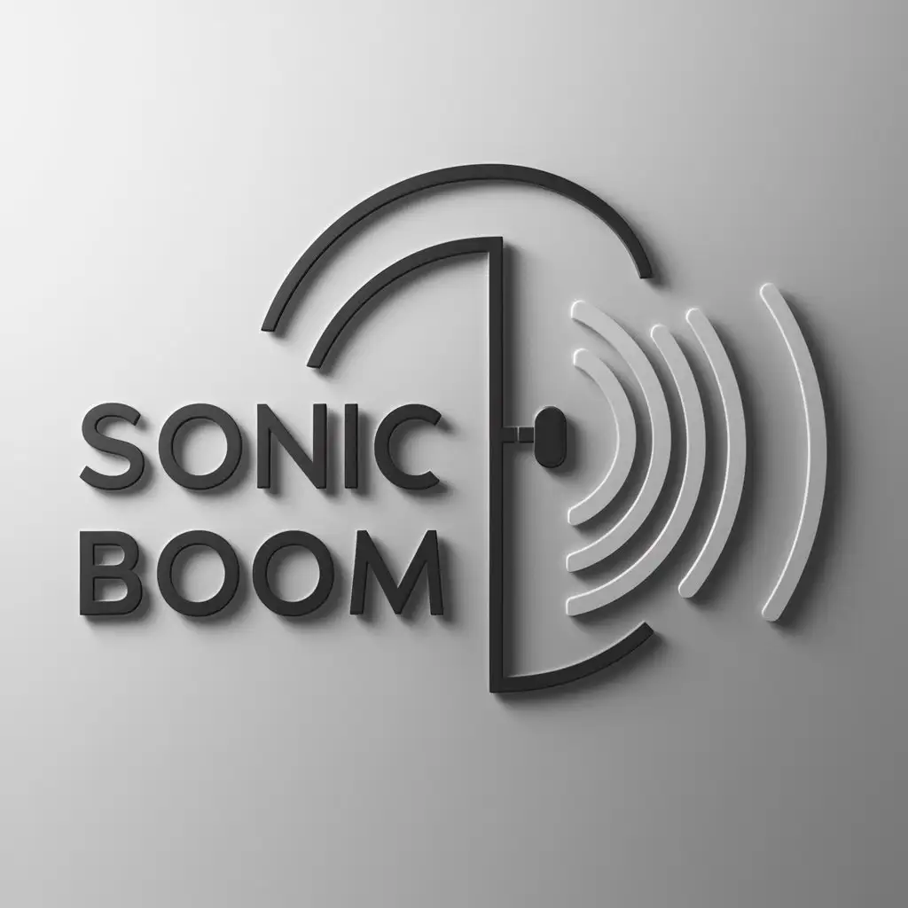 a logo design,with the text "Sonic Boom", main symbol:sound waves with earphone and microphone,complex,clear background
