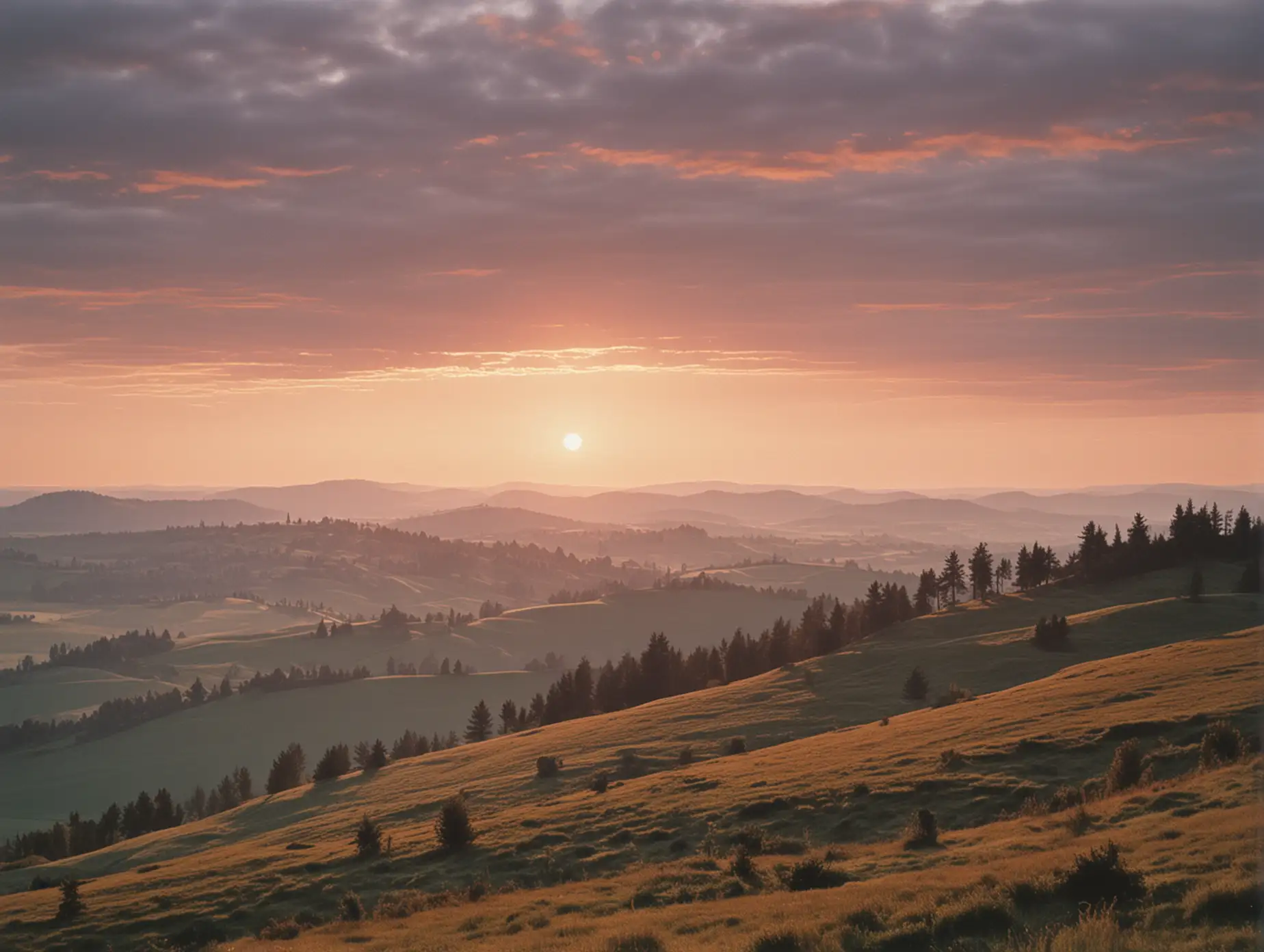Hilly Landscape at Sunset in Germany Serene Colorfilm Photography