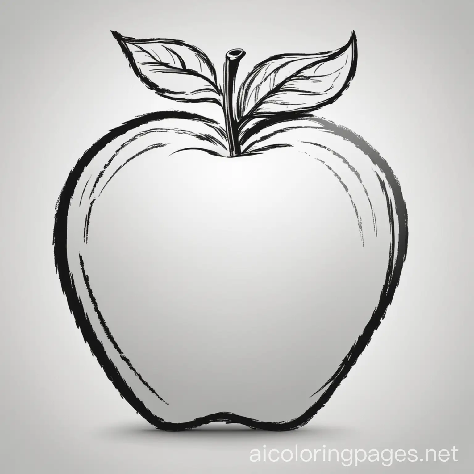 coloring pages for children of an apple, Coloring Page, black and white, line art, white background, Simplicity, Ample White Space. The background of the coloring page is plain white to make it easy for young children to color within the lines. The outlines of all the subjects are easy to distinguish, making it simple for kids to color without too much difficulty