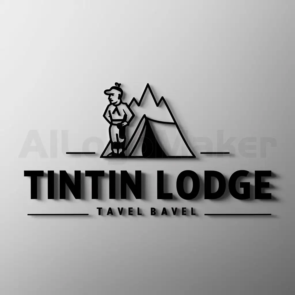 a logo design,with the text 'TINTIN LODGE', main symbol:TINTIN, Mountain, Camping tent, Moderate, be used in Travel industry, clear background, White colour