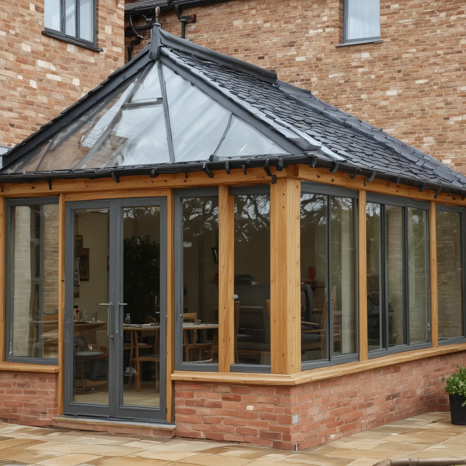 Natural Slate Roof Glulam Arch Conservatory