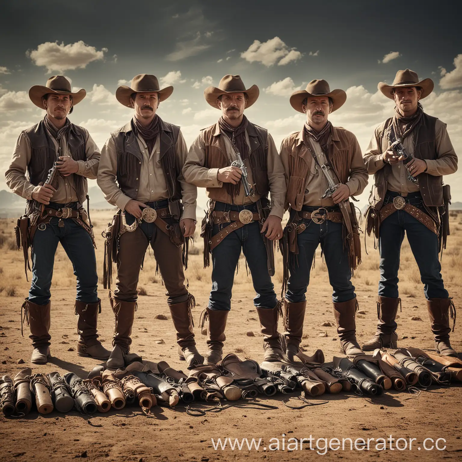 Diverse-Cowboy-Group-with-Western-Gear-and-Arms