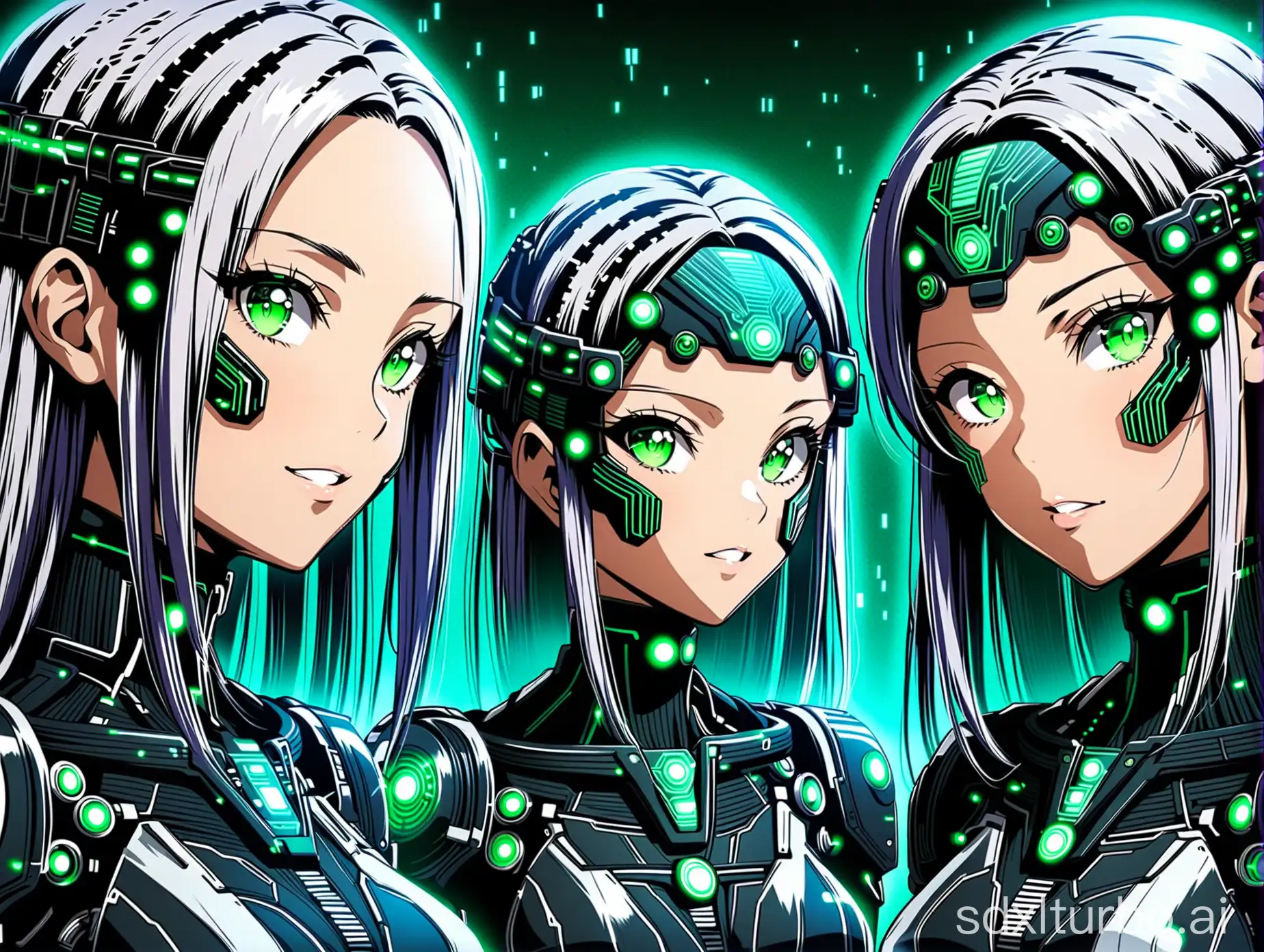 anime style borg girls, face implants