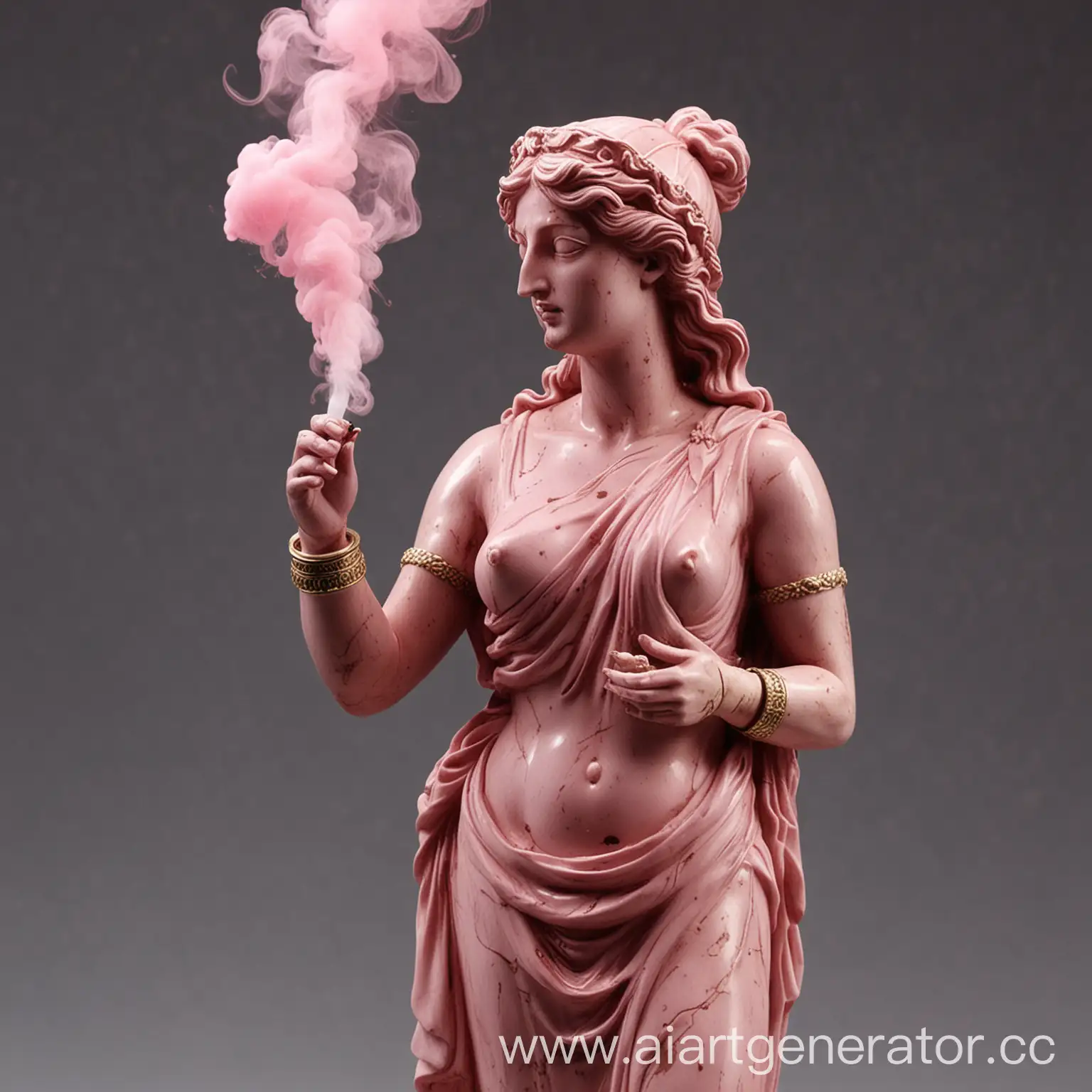 греческая статуя выдыхает розовый дым, кальян