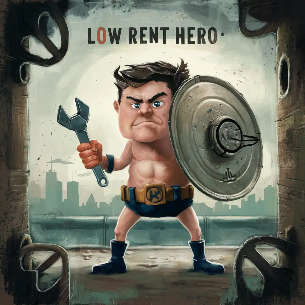 Low rent hero
Wrench in his fist
Holding garbage can lid shield