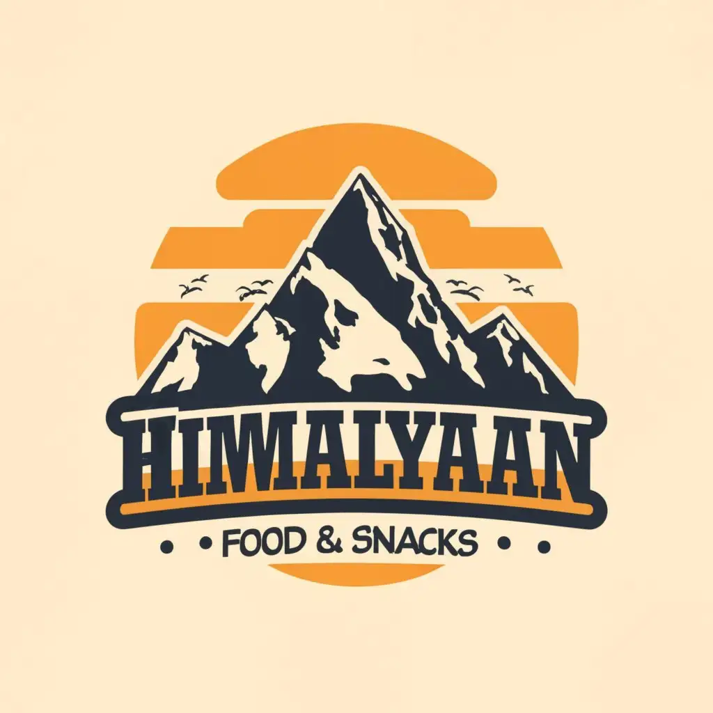 a logo design,with the text "HIMALYAN FOOD & SNACKS", main symbol:Himalayas with some food,Moderate,clear background