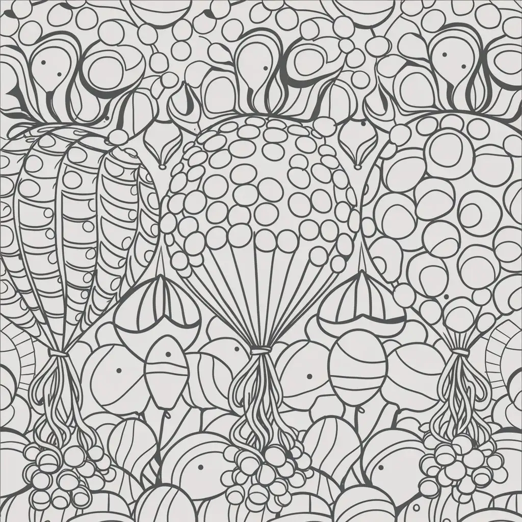 balloons pattern coloring page. all in black and white. white background. should cover the whole page.