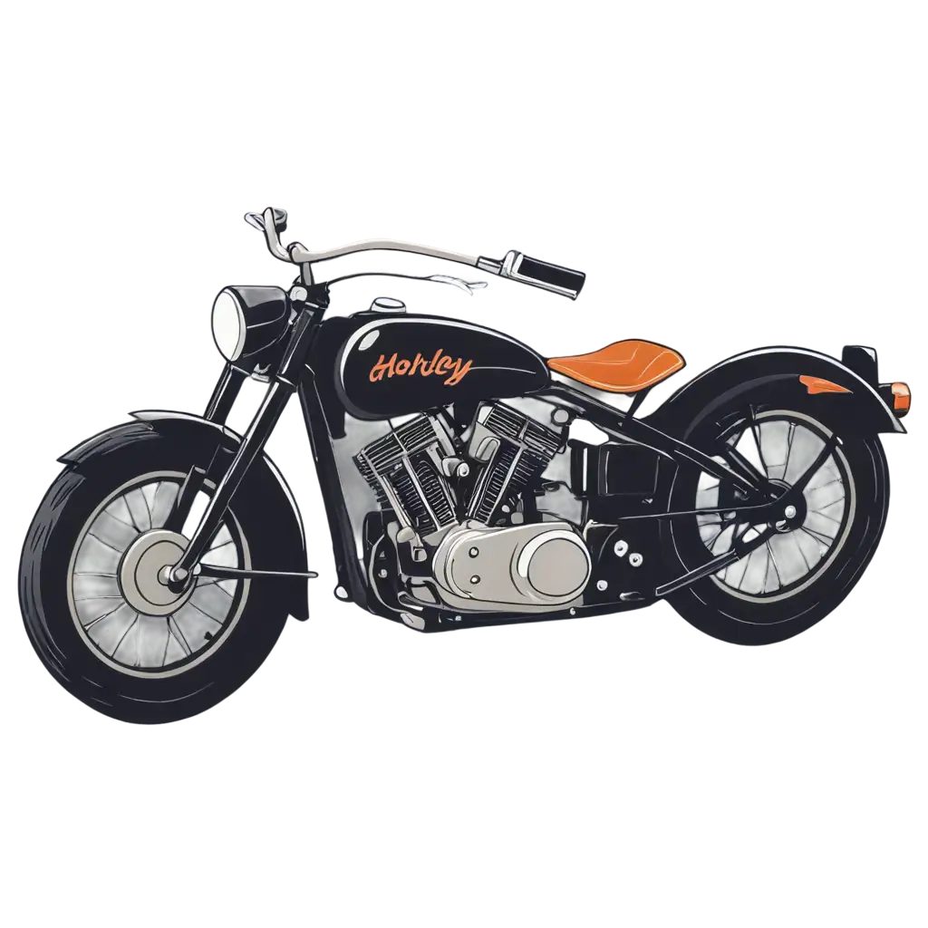 Vintage-HarleyDavidson-Motorcycle-in-Flat-Cartoon-Style-PNG-Reviving-Nostalgia-with-Digital-Art