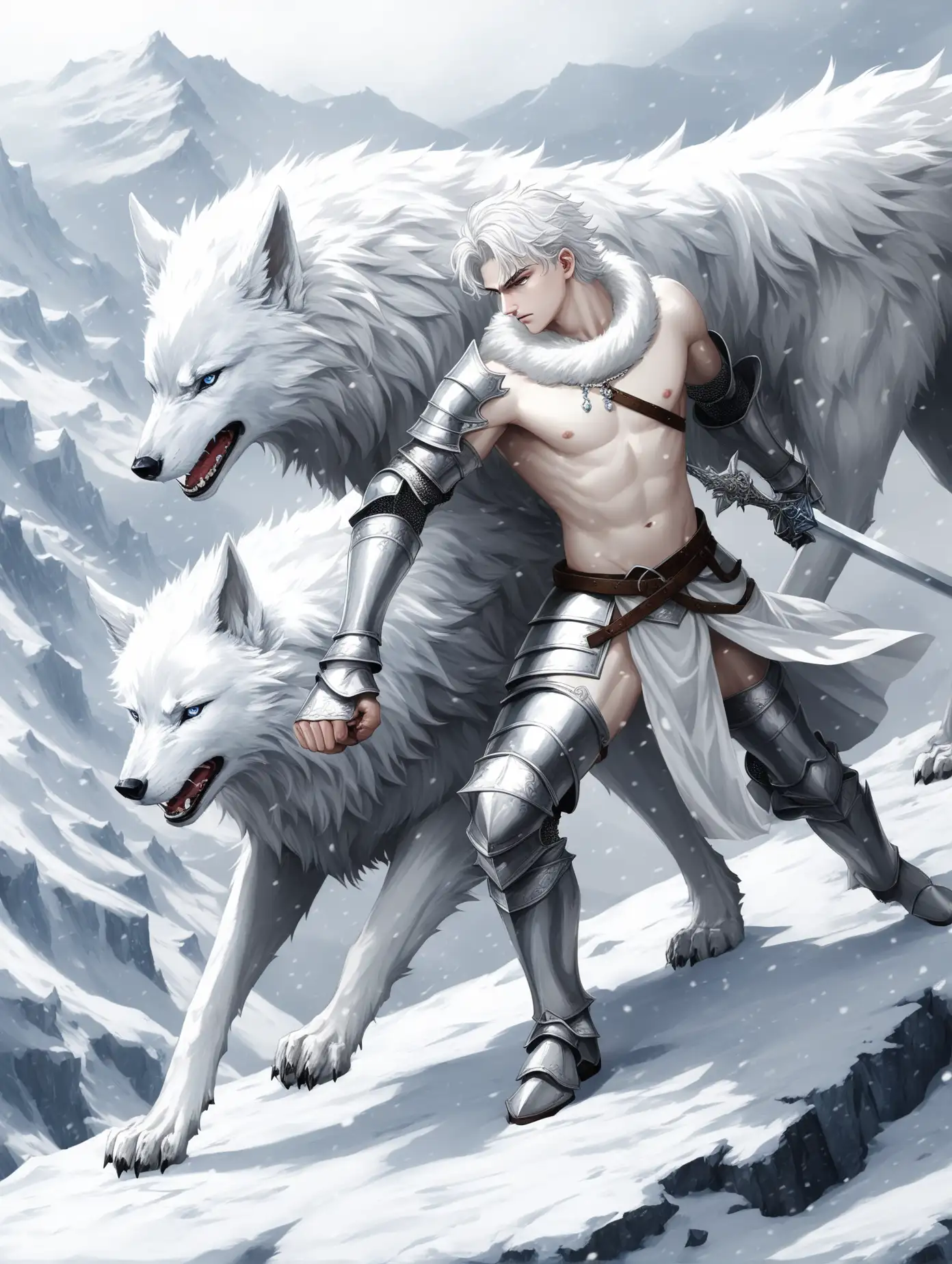 Young-White-Knight-Battles-a-Snowy-Mountain-Wolf