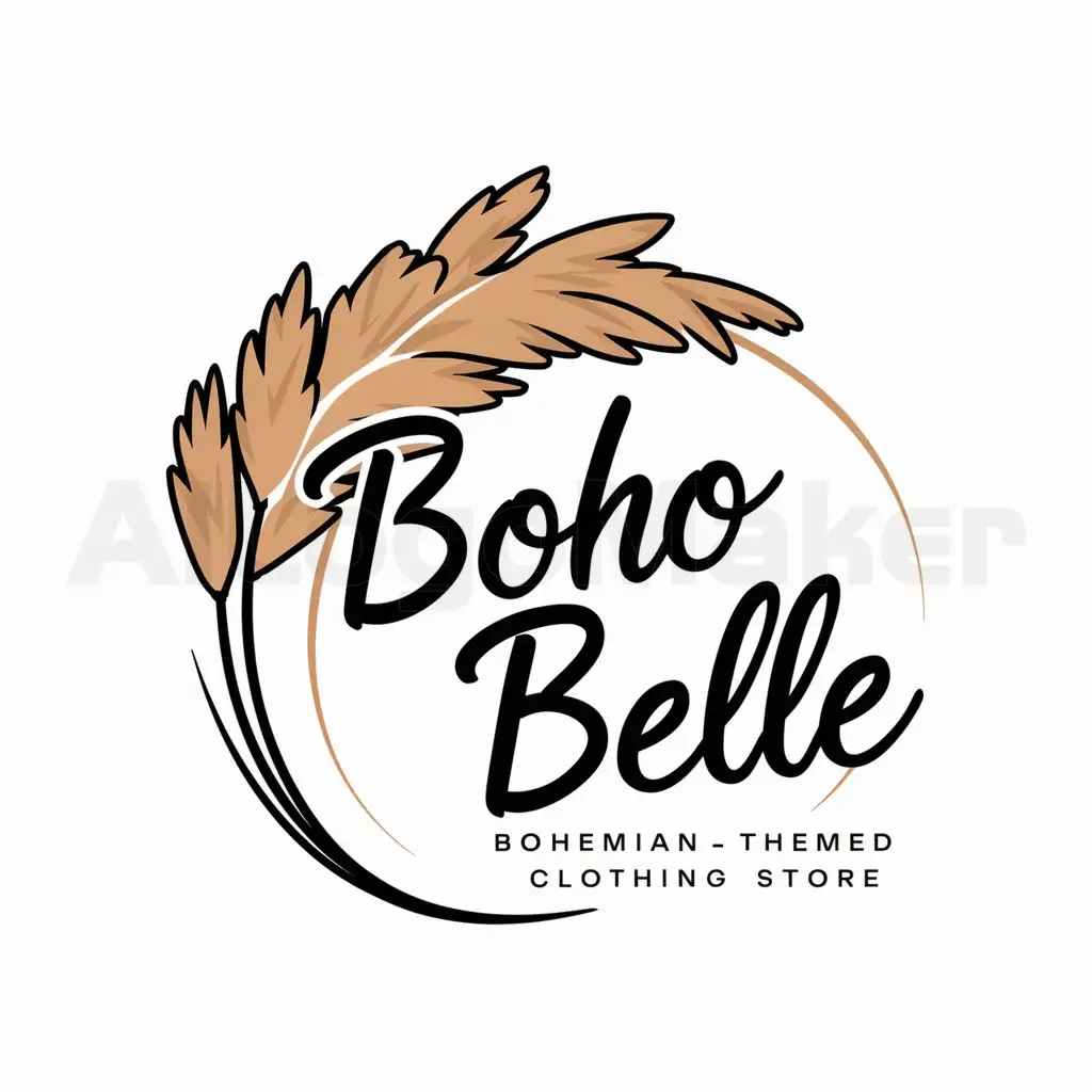 a logo design,with the text "boho belle", main symbol:pampas grass bohemian themed clothing store,Moderate,clear background