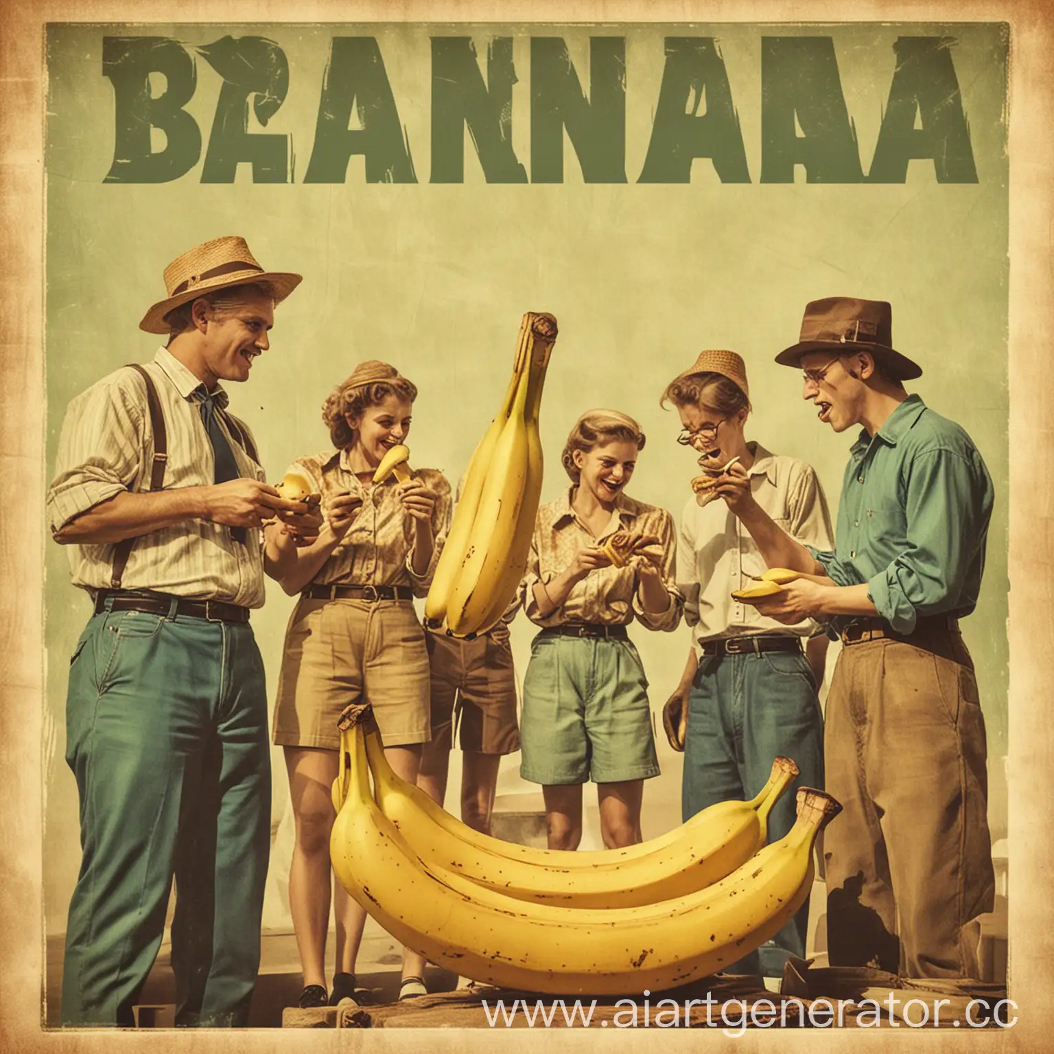 Retro-Style-Poster-of-People-Feeding-Bananas