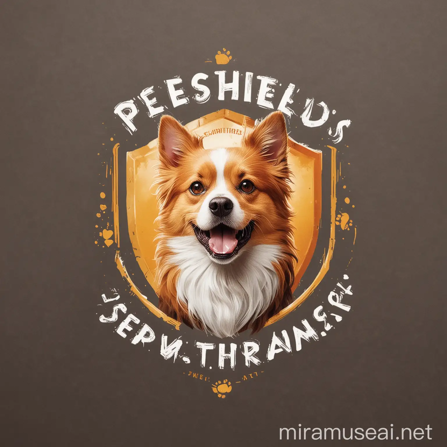 Ein Logo für eine Haustier Versicherung, sie heißt PetShield und hat den Slogan „safety first, Happiness Fur- ever!“