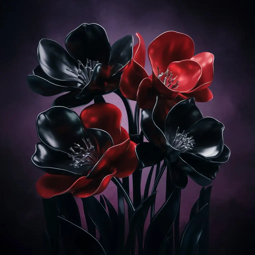 Artistic Black Gold and Red Flowers