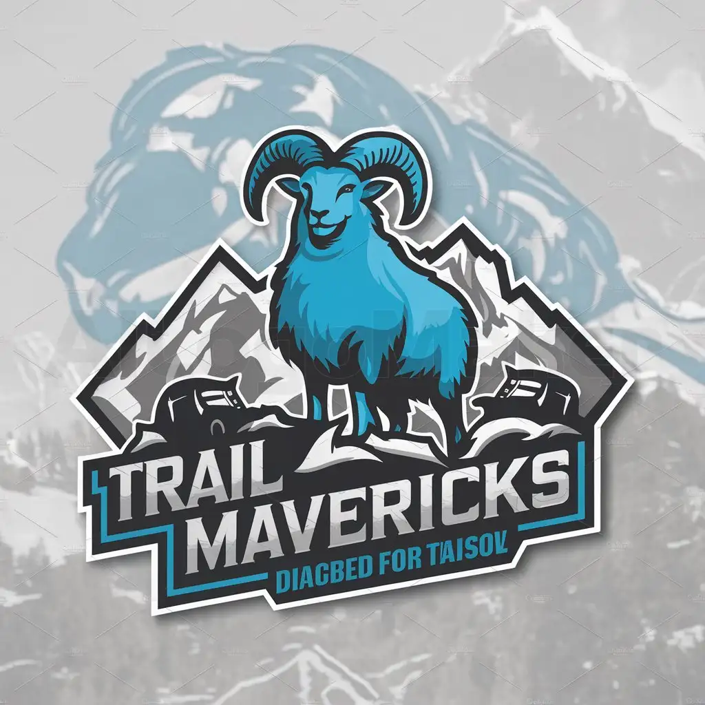 a logo design,with the text "Trail Mavericks", main symbol:blue sheep bharal with horns , mountains, snow, off road,Moderate,be used in Travel industry,clear background