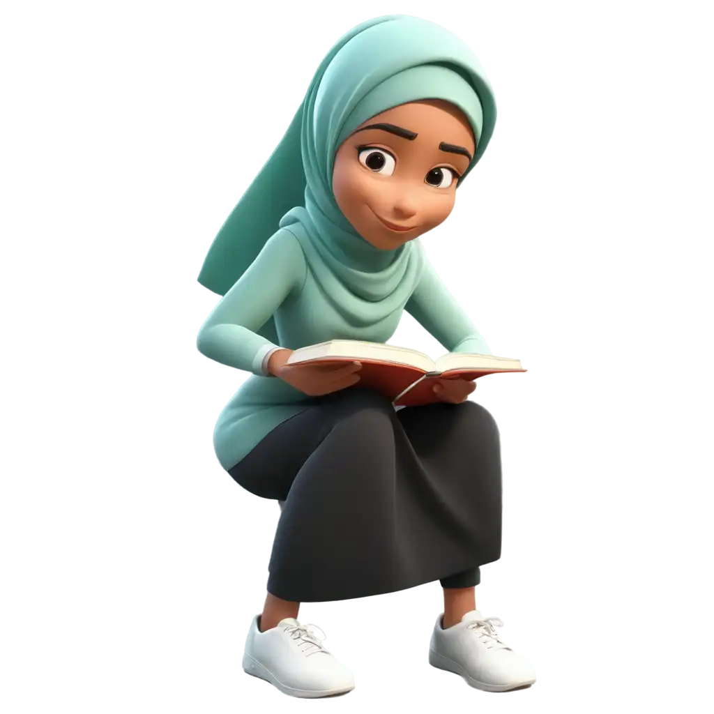 animasi kartun muslimah menulis di buku tulis

