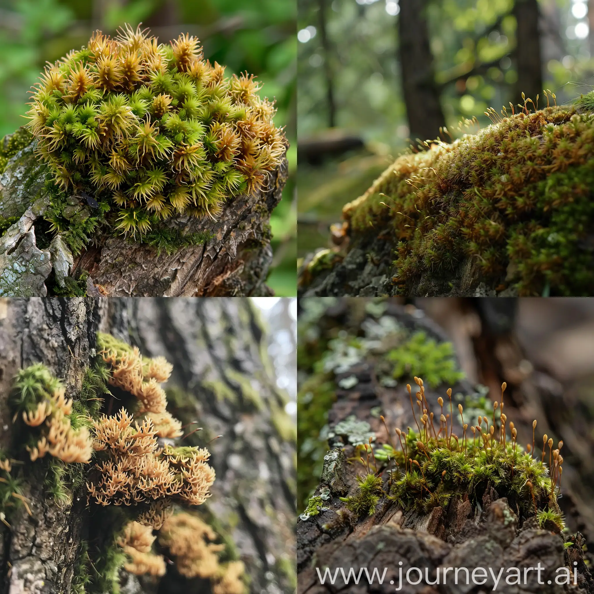 Warm-Brown-Moss-Growing-on-Tree-Trunks-and-Stones-in-Shady-Forests