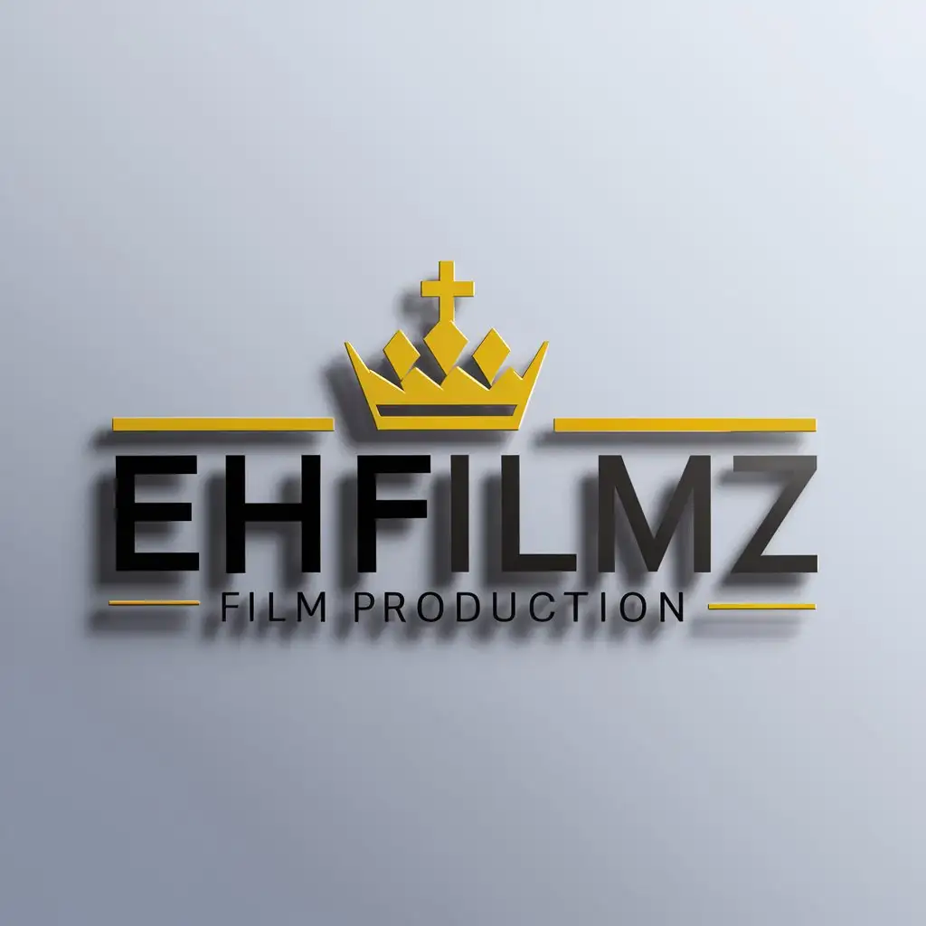LOGO-Design-For-EHFILMZ-Majestic-Yellow-Crown-with-Cross-Emblem-on-Clear-Background