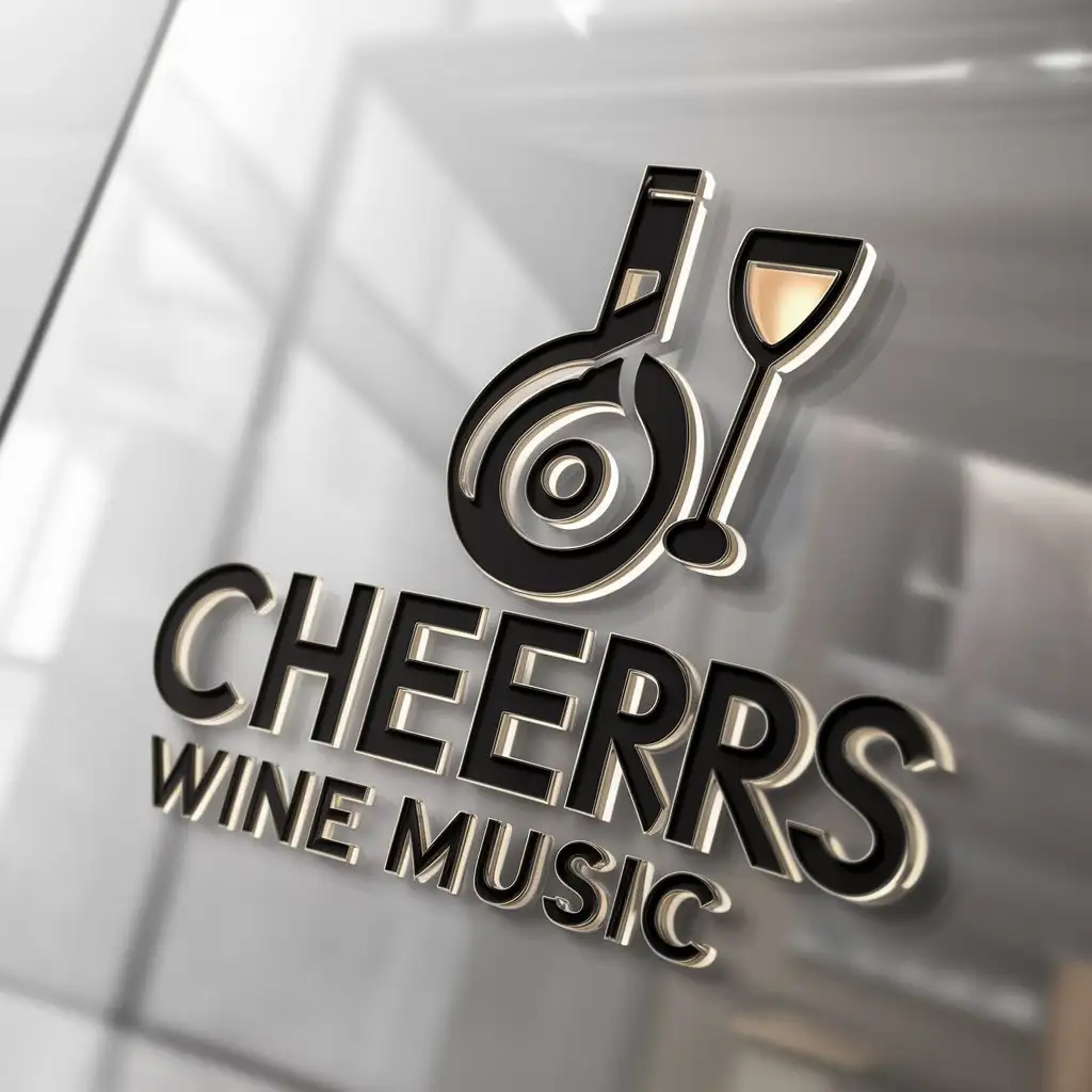 a logo design,with the text "cheers wine music", main symbol:cheers wine music,complex,be used in Restaurant industry,clear background