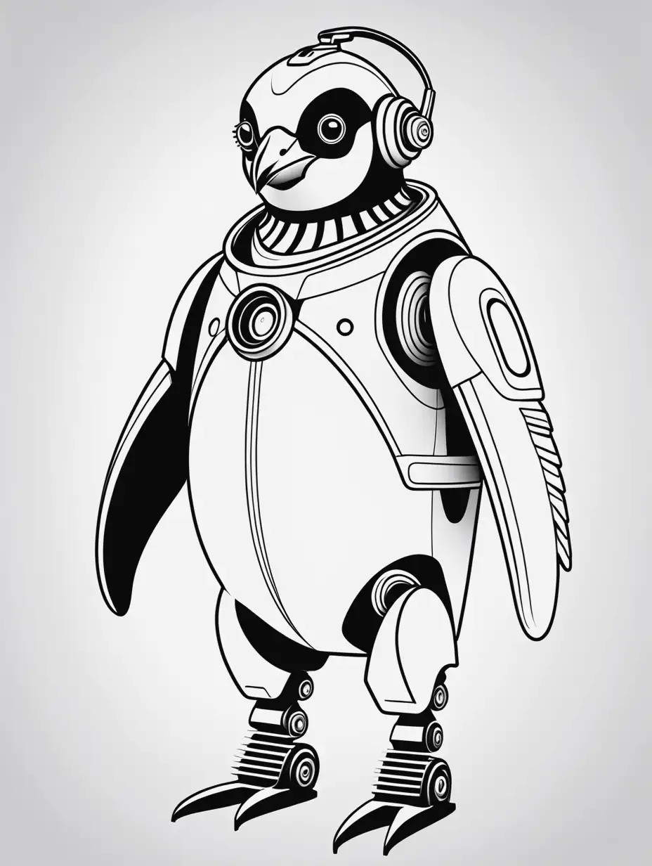 HighTech Robot Penguins Coloring Book Illustration