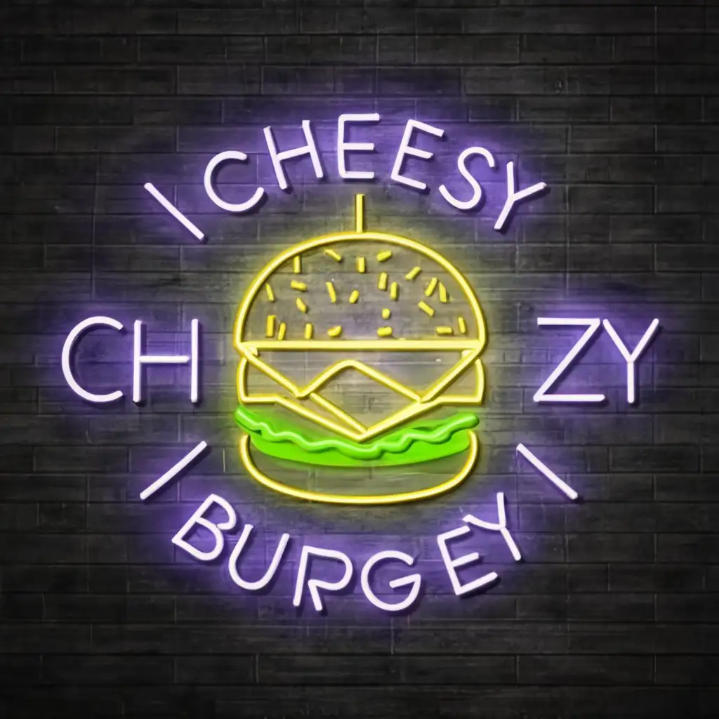 a logo design,with the text "Cheesizy", main symbol:Neon burger,Moderate,be used in Restaurant industry,clear background
