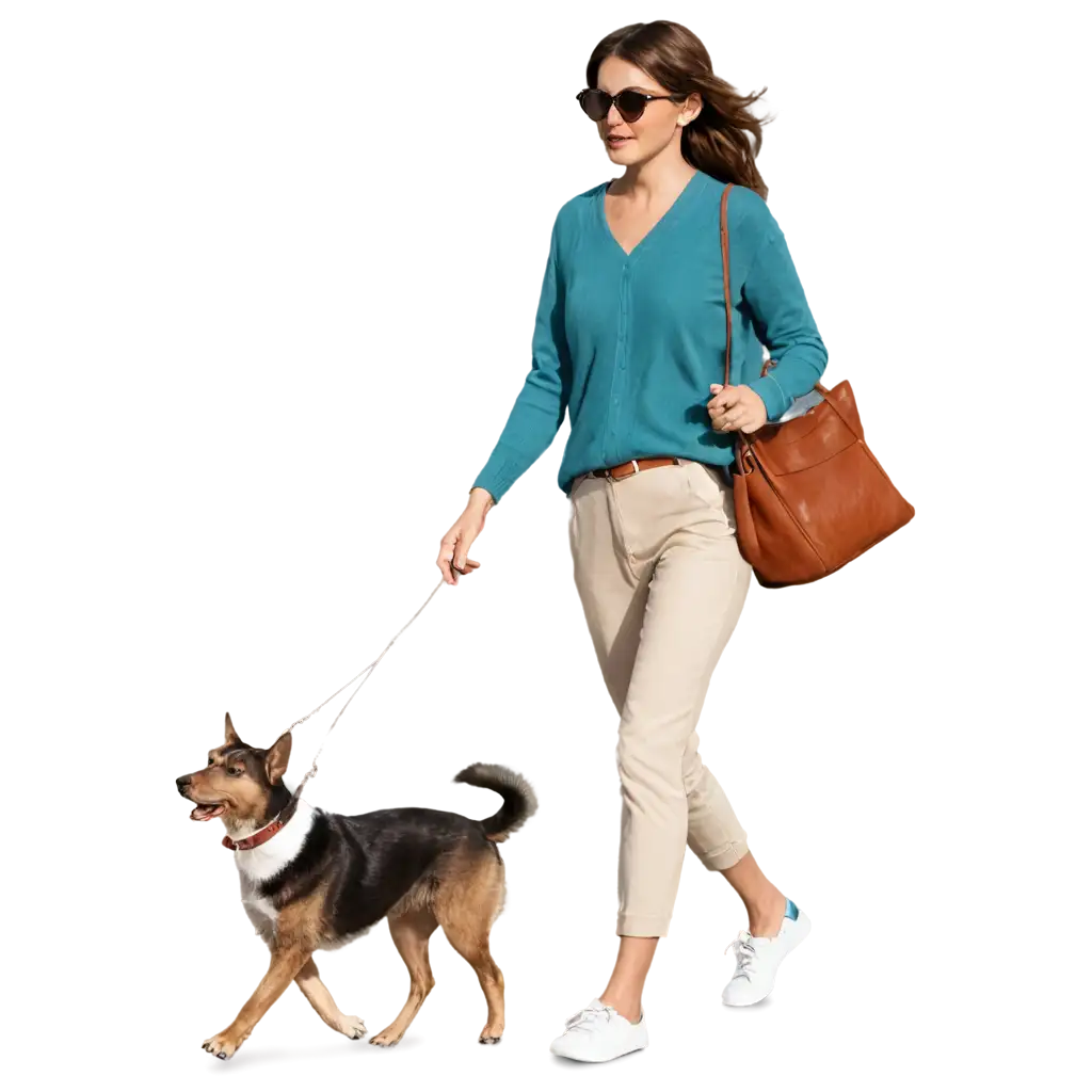 HighQuality-PNG-Illustration-Woman-Walking-Dog-for-Magazine-Cover
