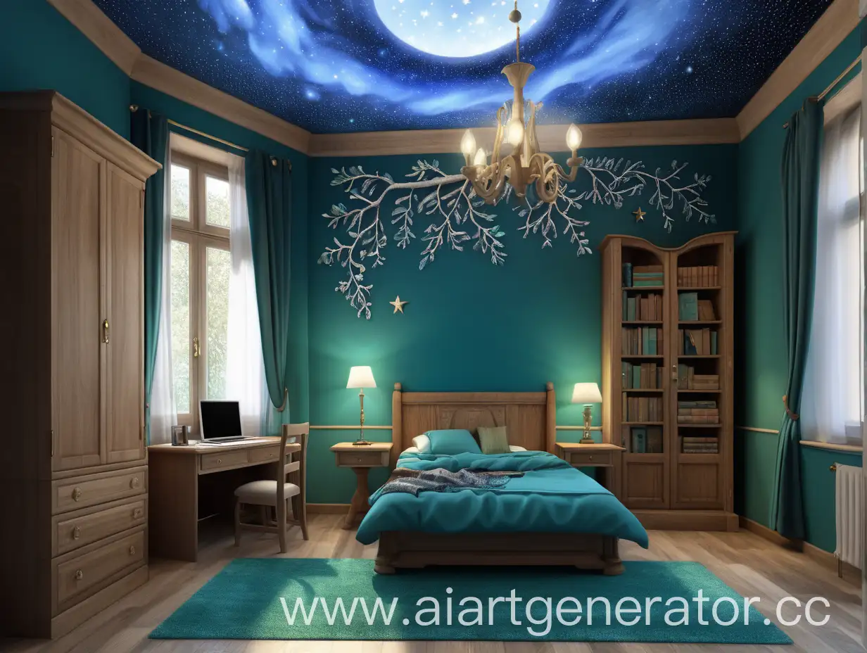 Magical-Bedroom-with-Emerald-Bedding-and-Potion-Making-Accessories