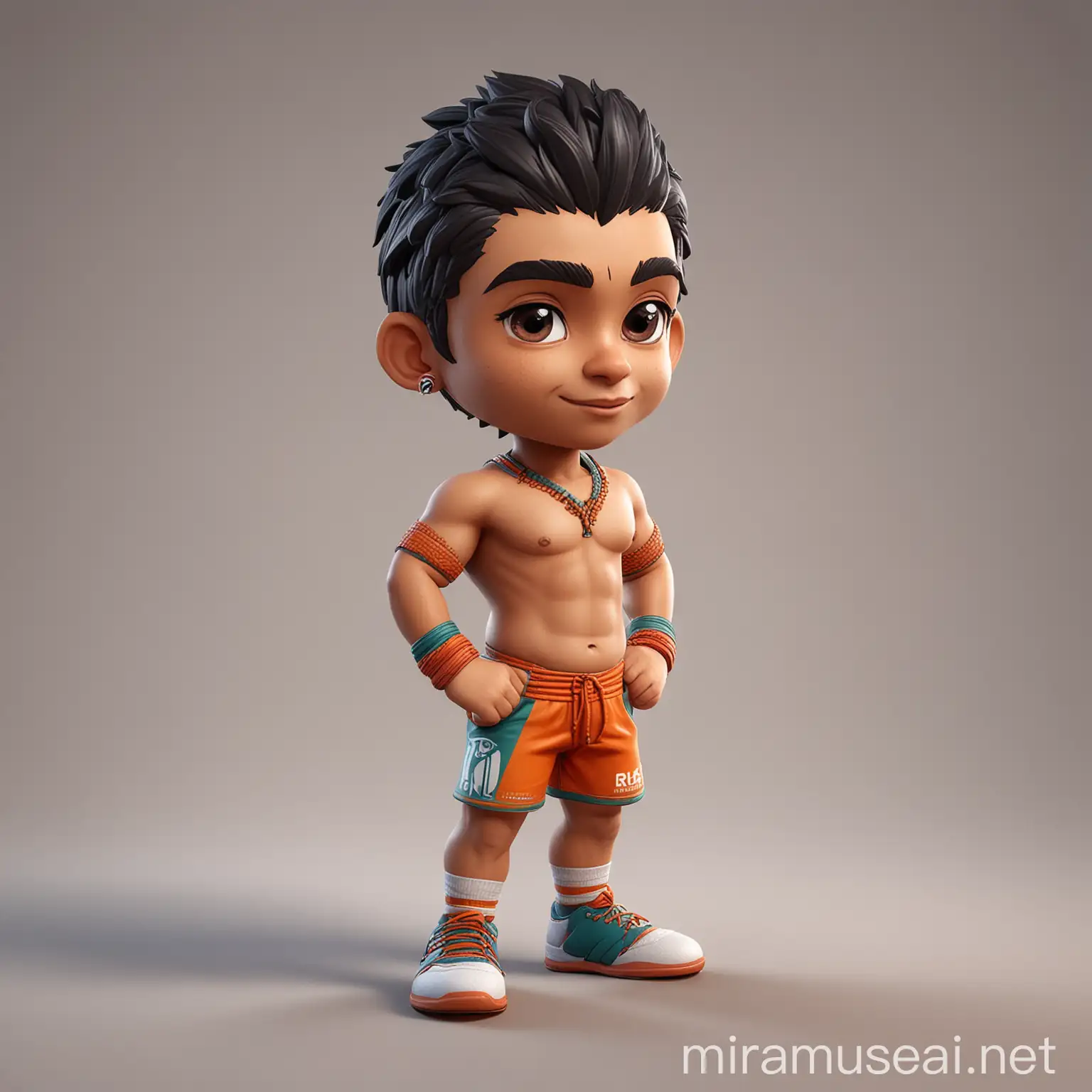 3d chibi indian male Kabaddi mascot standing pose in sportswear