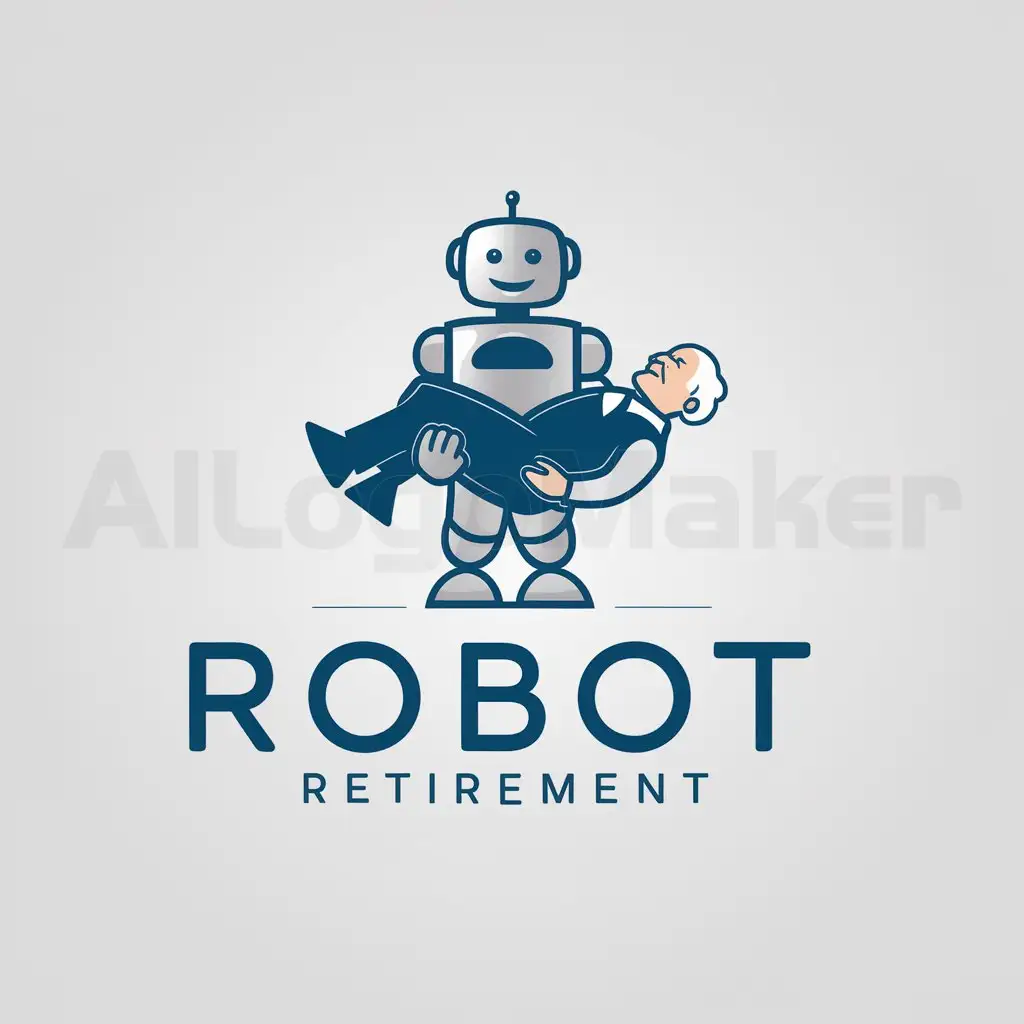 a logo design,with the text "robot retirement", main symbol:robot supporting an old man,Minimalistic,be used in Technology industry,clear background
