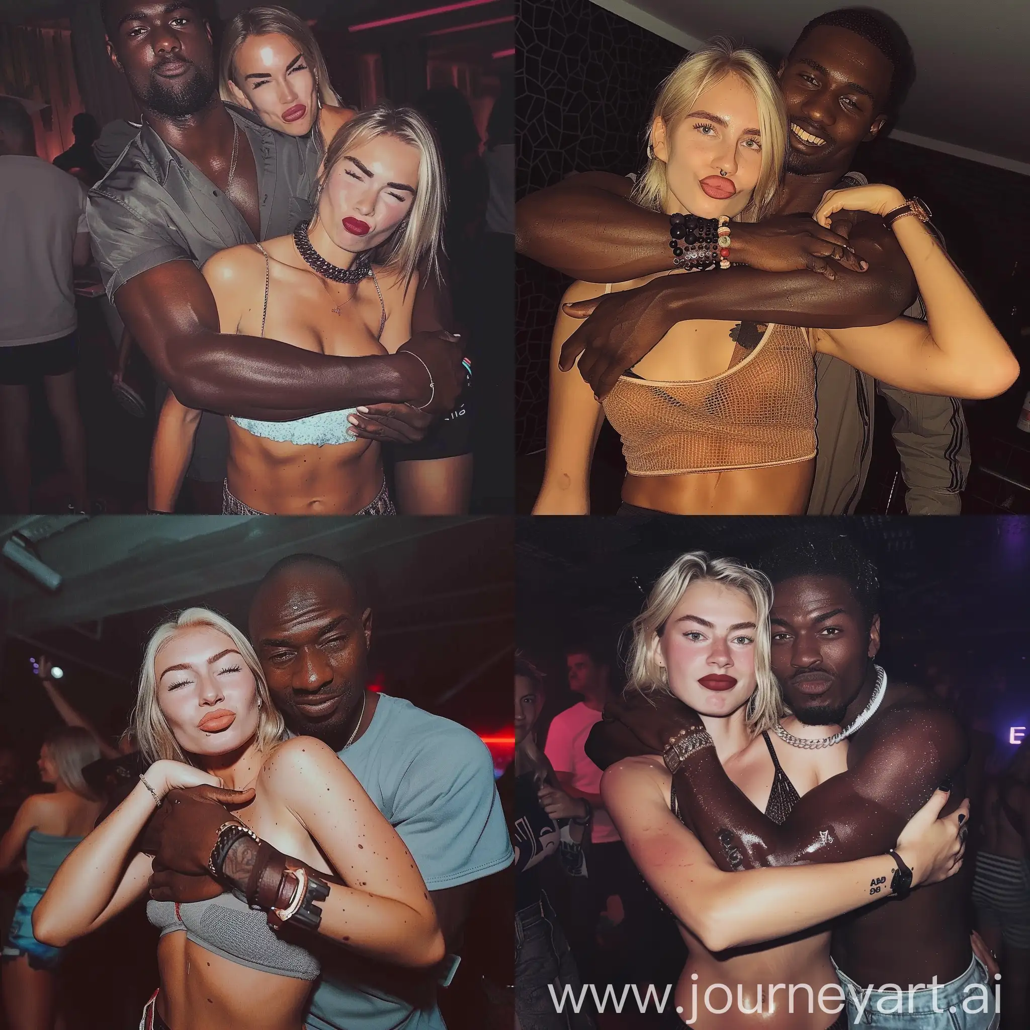 Stylish-Danish-Blonde-Woman-Embraced-by-Tall-African-Partner-at-Party-Club