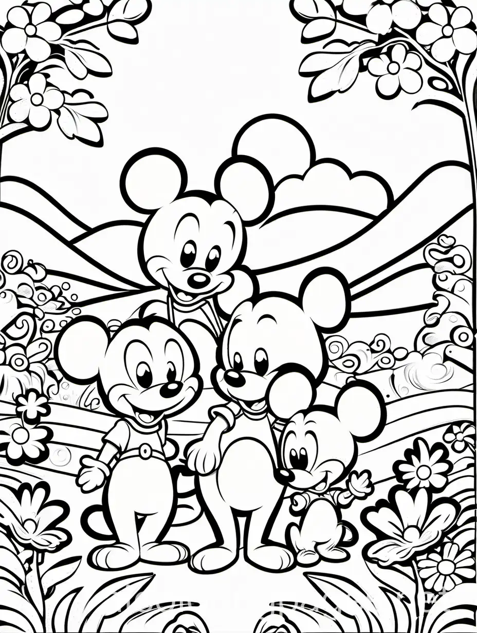 Mikey-Mouse-and-Family-Enjoying-a-Happy-Garden-Coloring-Page