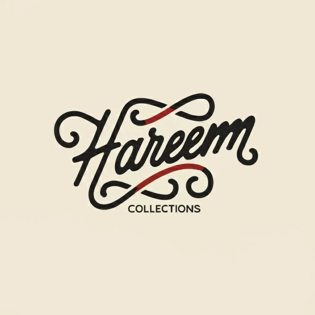 a logo design,with the text 'Hareem Collections', text color 'red'main symbol:Fabric, Cloth,Moderate,be used in fabric industry,clear background