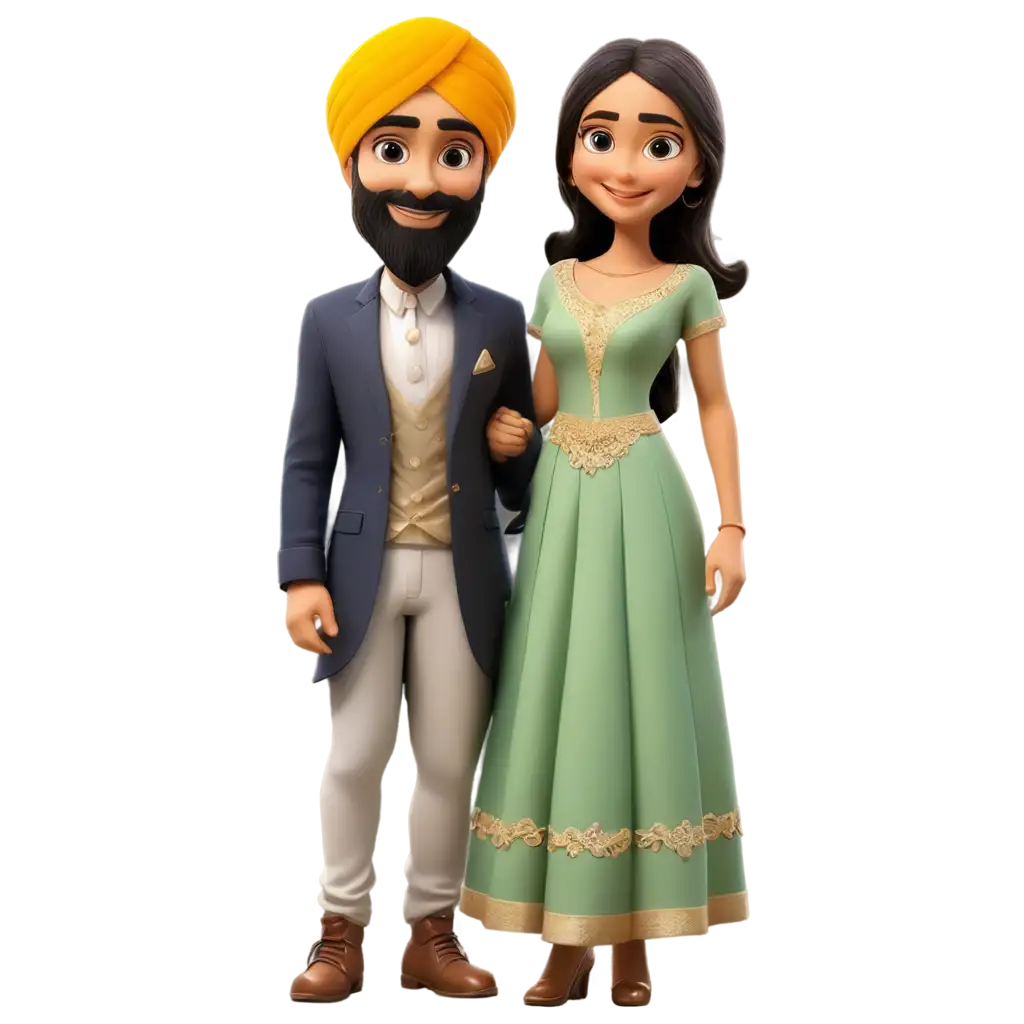 3d cartoon wedding sikh couple 