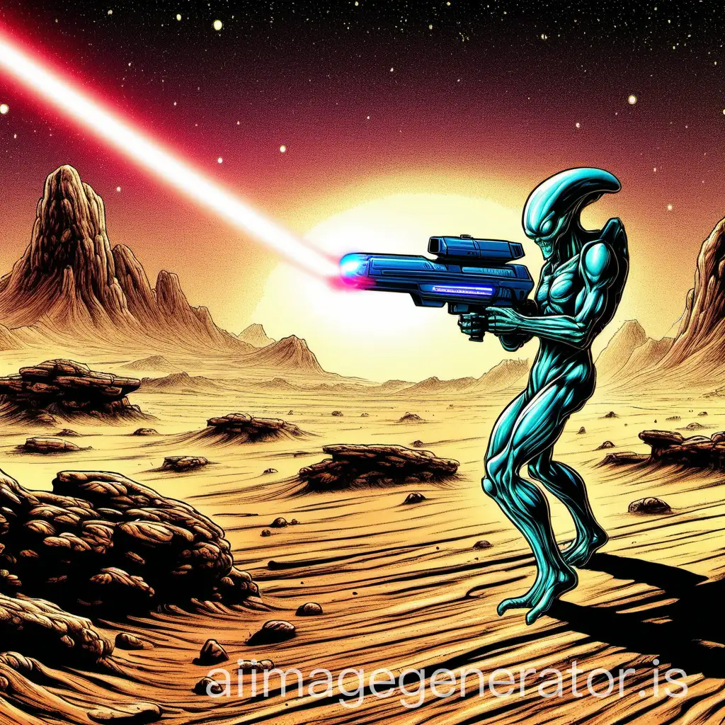 aan alien use laser blaster shooting