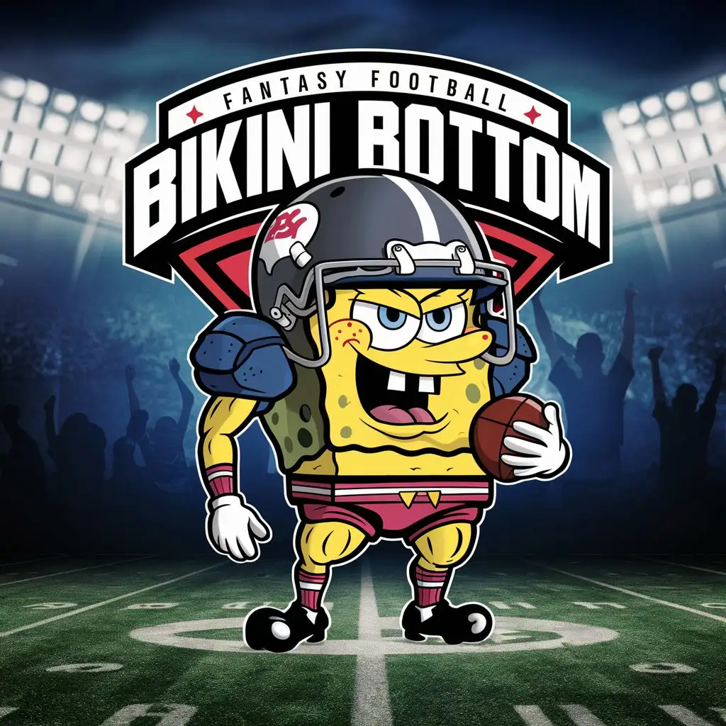 Fantasy-Football-Bikini-Bottom-Dynasty-Logo-SpongeBob-and-friends-in-football-gear