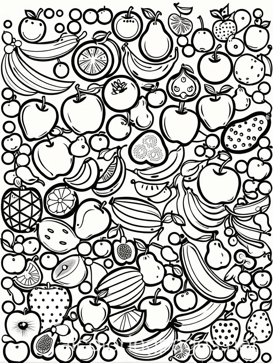 fruits images, Coloring Page, black and white, line art, white background, Simplicity, Ample White Space. The background of the coloring page is plain white to make it easy for young children to color within the lines. The outlines of all the subjects are easy to distinguish, making it simple for kids to color without too much difficulty, Coloring Page, black and white, line art, white background, Simplicity, Ample White Space. The background of the coloring page is plain white to make it easy for young children to color within the lines. The outlines of all the subjects are easy to distinguish, making it simple for kids to color without too much difficulty