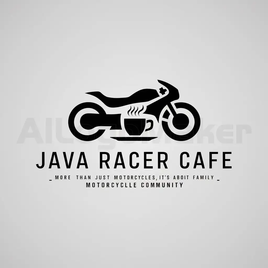 a logo design,with the text "More than just motorcycles, it's about family. Motorcycle community", main symbol:Java Racer Cafe,Minimalistic,be used in Automotive industry,clear background