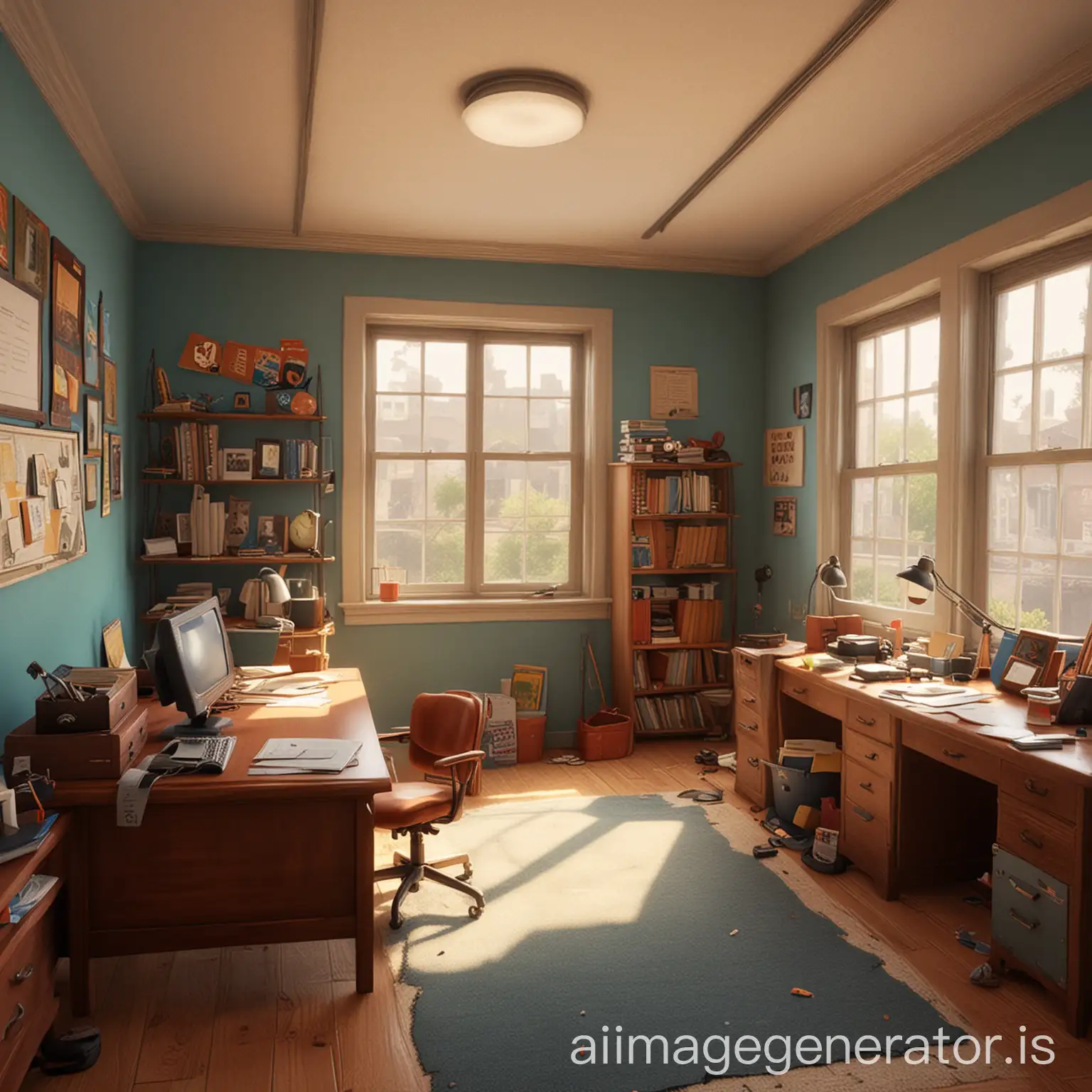 Please help me to generate a Pixar style admission's office room in the school