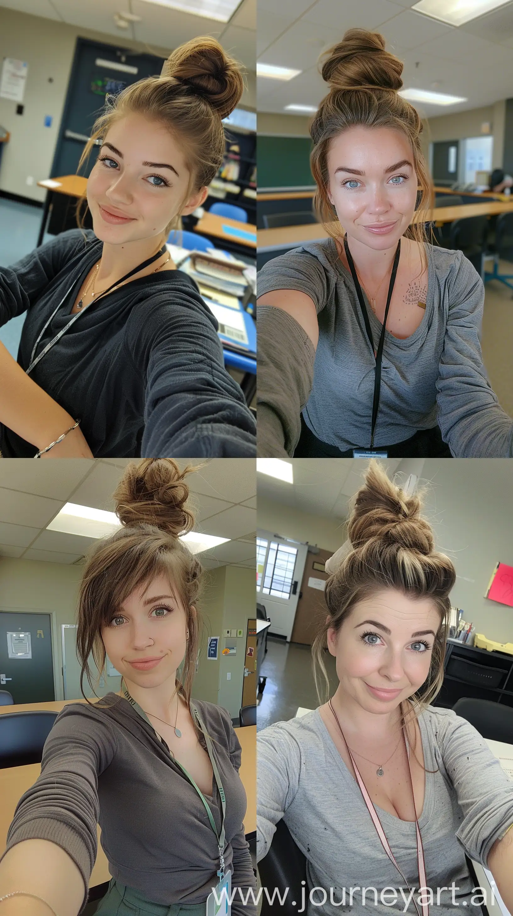 Elementary-School-Teacher-Taking-a-Selfie-at-Her-Desk