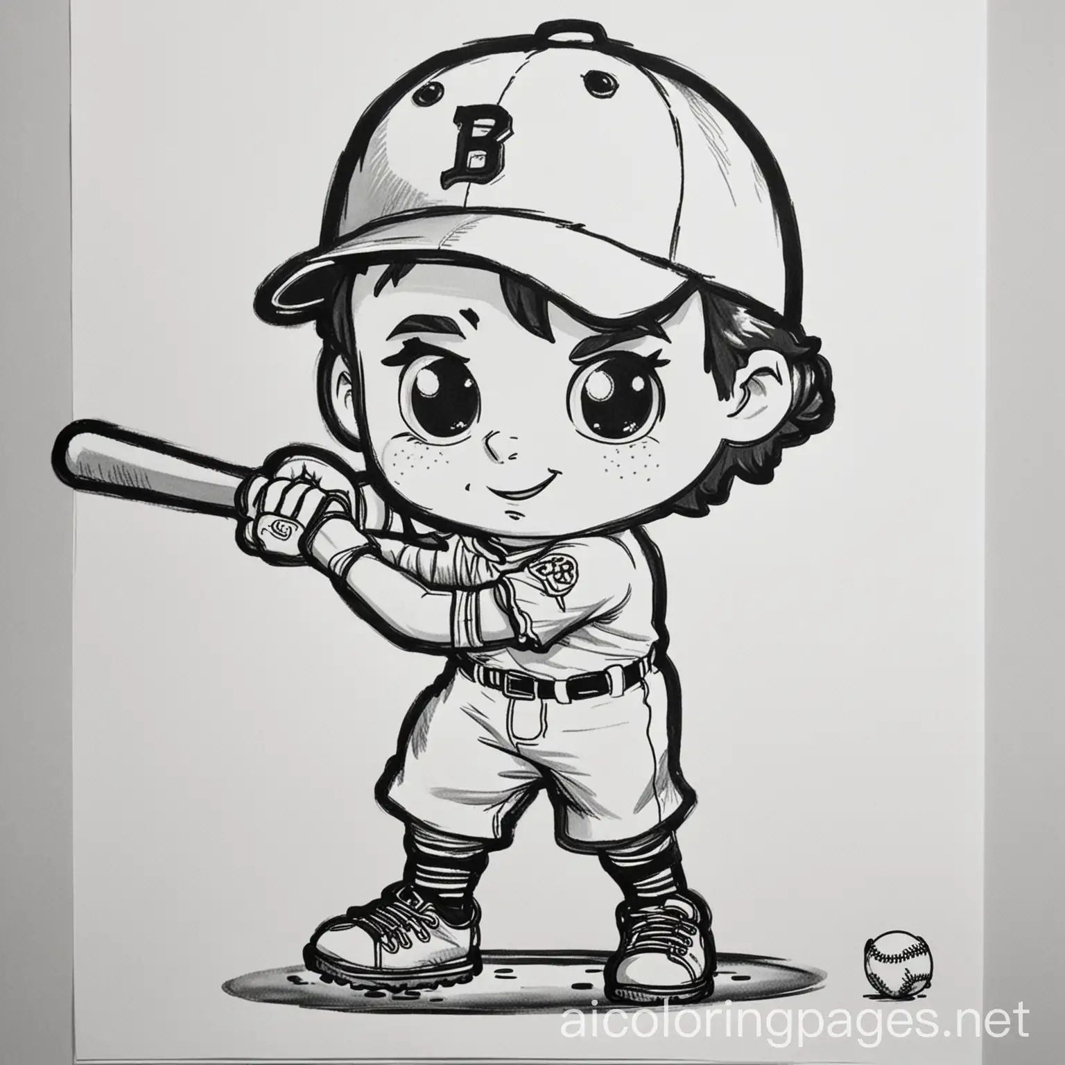 coloring page black and white with ample spaces to color of a baseball team in action, Coloring Page, black and white, line art, white background, Simplicity, Ample White Space. The background of the coloring page is plain white to make it easy for young children to color within the lines. The outlines of all the subjects are easy to distinguish, making it simple for kids to color without too much difficulty