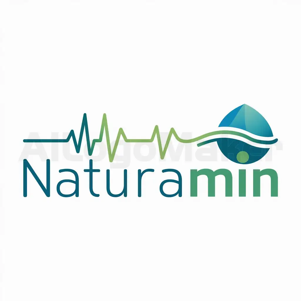 a logo design,with the text "Naturamin", main symbol:A heartbeat line integrated with a water droplet or wave can symbolize health and wellness.,Moderate,be used in Adding life to water industry,clear background