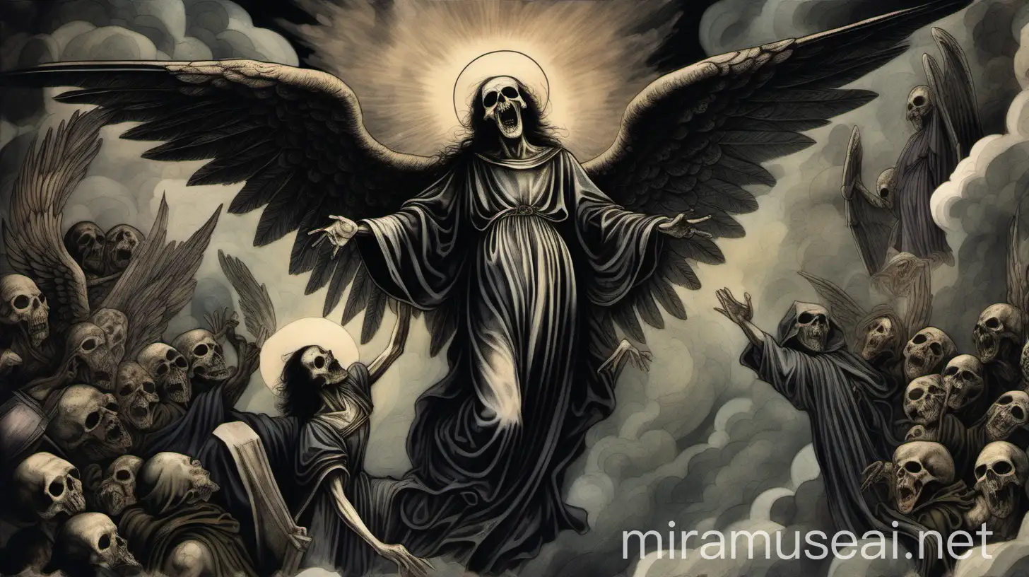 Medieval Angel of Death Condemning NonBeliever in Ethereal Dark Fantasy Art